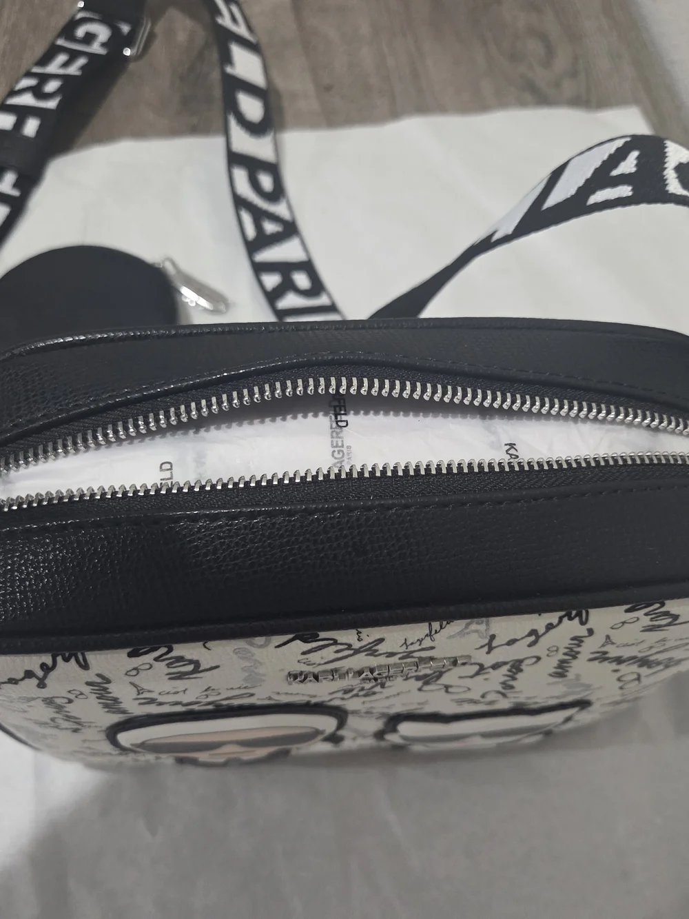 Karl Lagerfeld Black and White Crossbody Bag with Character Design NWT L5GE46CJ